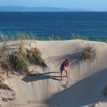Sarah climbing a dune